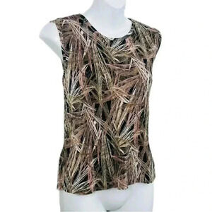 Vintage Plissé Top | Sleeveless Foliage Print – Multicolor | Size M